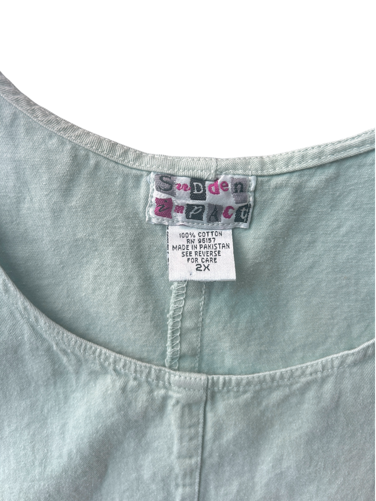 90s Sage Green Denim Snap-Side Jumper Dress (Plus Size)