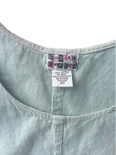 90s Sage Green Denim Snap-Side Jumper Dress (Plus Size)