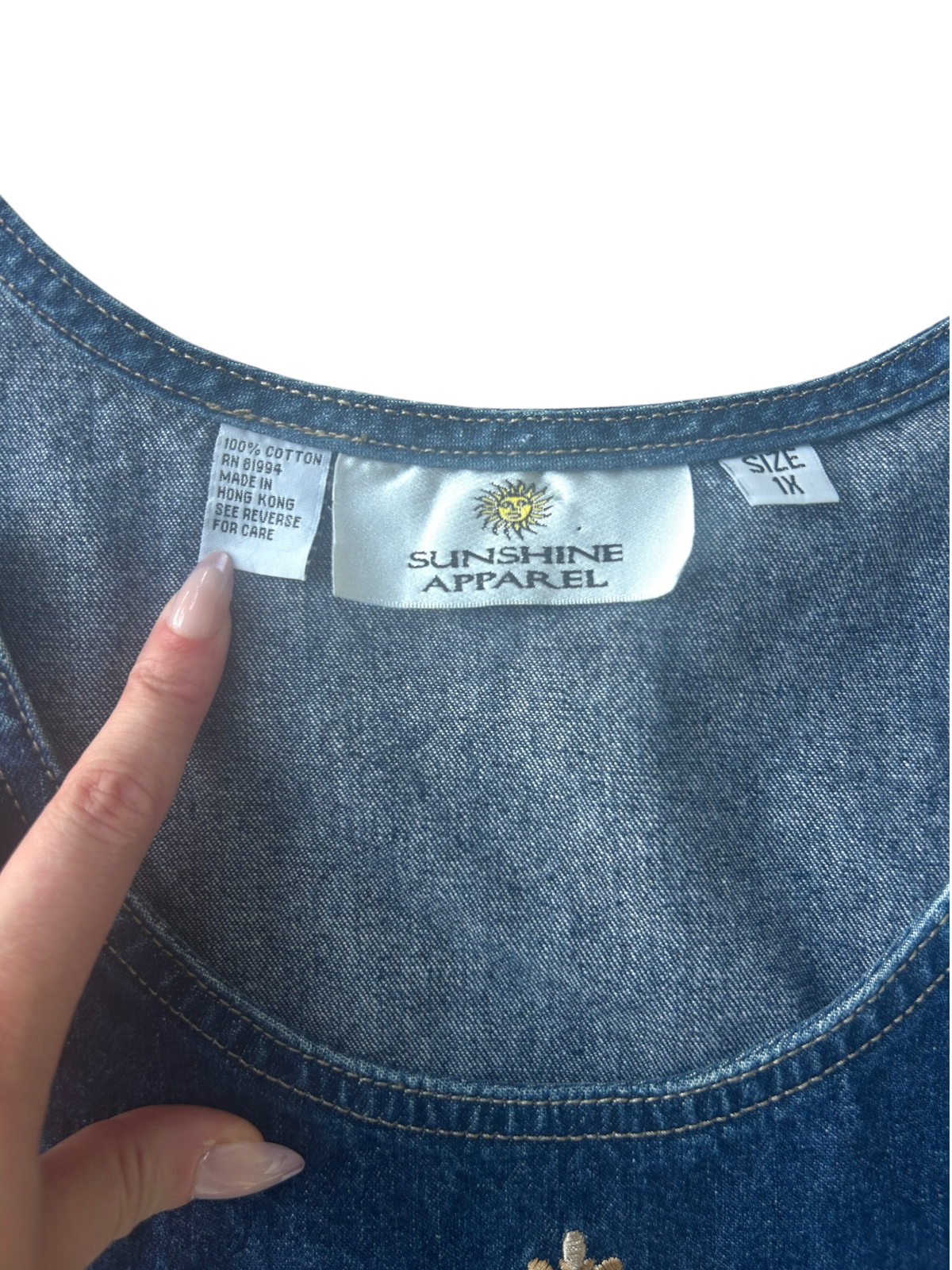 90s Dark Wash Denim Daisy Embroidered Overall Dress (Plus Size)