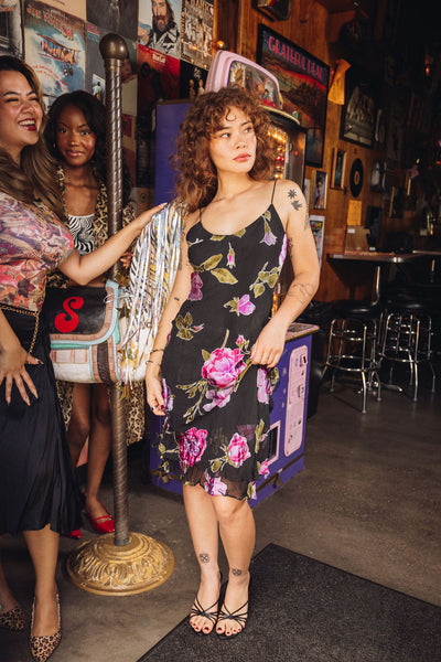 Y2k Betsey Johnson Black Velvet Burnout Floral Dress (S)