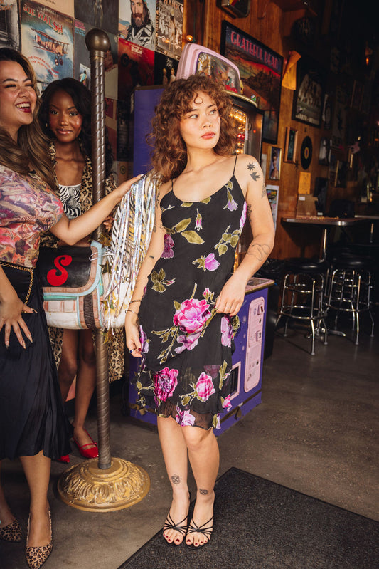Y2k Betsey Johnson Black Velvet Burnout Floral Dress (S)